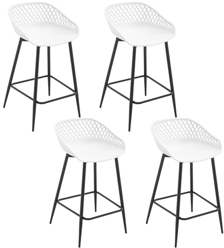 WOLTU Barhocker 4er Set, mit hohler Rückenlehne, PP-Kunststoff, Weiß | Barstuhl mit breiten Sitzfläche, Bistrostuhl mit Fußstütze, Küchenstuhl für Küche Hausbar