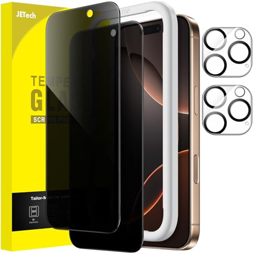 JETech Privacy Skärmskydd för iPhone 16 Pro Max 6,9-Tum med Kameralinsskydd, Anti-Spion Härdat Glasfilm, Enkelt Installationsverktyg, 2-Pack Varje