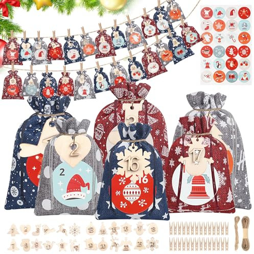 Awinker Calendario de Adviento para rellenar bolsitas 2024, 24 unidades, color azul