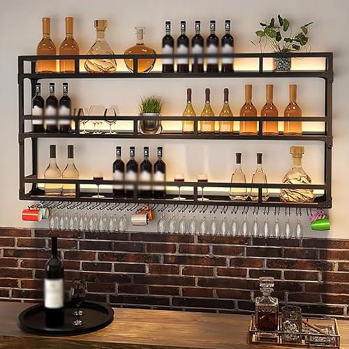 ICEMOB Botellero Pared Metal,Almacenar Botellas con Luz LED,Profesional Mueble Bar,Exhibidor De Vidrio,Vinotecas para Cocina, Comedor, Hogar,Almacenar Botellas,B,200CM