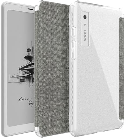 TUDIA SKN FLIP - Funda diseñada para Onyx Boox Palma, cierre magnético, a prueba de golpes, parte trasera de TPU transparente delgada con funda de piel texturizada de 6.1 pulgadas (gris transparente)