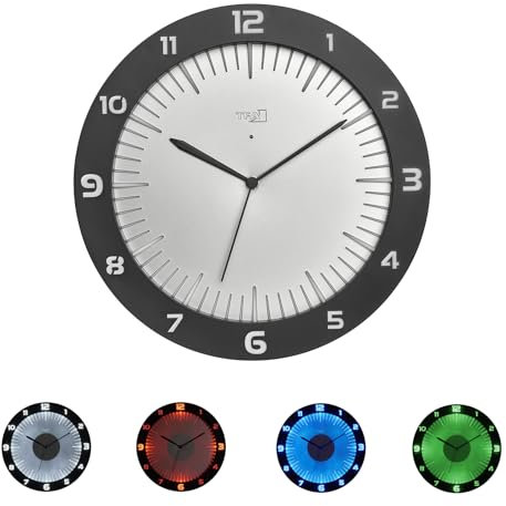 TFA Dostmann Analogue Luminous Wall Clock with LED Lumoclock, 60.3553, Including 9 Colour Variations, Gaming Accessories, Wall Decoration Bar, Night Clock, Luminous Clock, Includes Radio Wall Clock