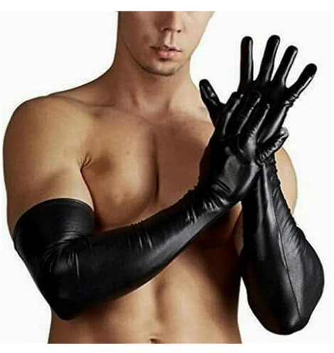 Lange Handschuhe 2 Paar Sexy Männer Unisex Wet Look Lack Kunstleder Enge Lange Handschuhe Latex Party Oper Club Kostüme Nachtclub Ellenbogen männliche Handschuhe