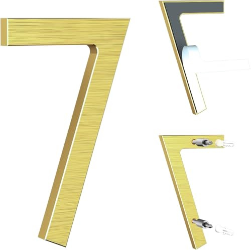 Yafimea numero civico esterno oro 12,5 cm – In alluminio massiccio con superficie spazzolata, adesivo o con viti, impermeabile – Per porta, muro, cancello, recinzione (7)