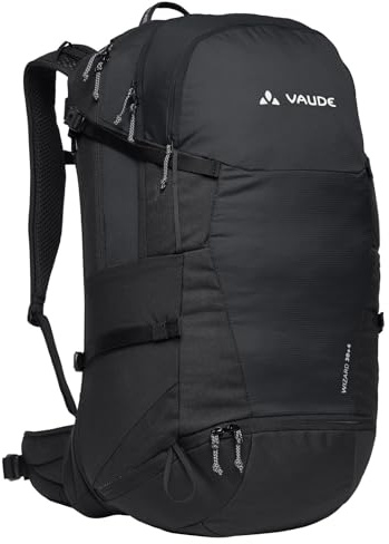 VAUDE Wizard 30+4 – 34 L Wanderrucksack Damen & Herren mit Aeroflex-Rückensystem, ErgoShape-Schultergurte, Hüftgurttasche & Regenhülle – unter Verwendung von Polyester - black, Mittelgroße
