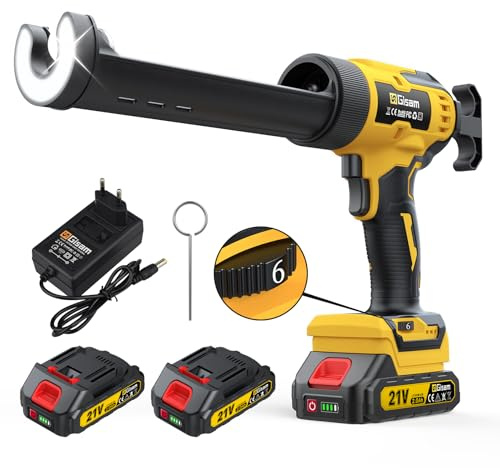Akku-Kartuschenpresse Kompatibel Für Makita 18V Batterie, Max 400 Kg, 6 Geschwindigkeiten, Akku Silikonpistole Mit 2 x 2Ah, FüR 150-310ml Dicht- & Klebstoffkartuschen（Gelb）