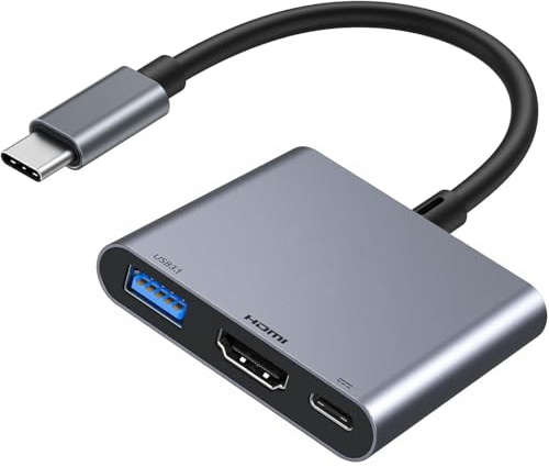 Adaptateur USB C vers HDMI pour iPhone 15/16 vers téléviseur, adaptateur multiport AV numérique USB-C 4K@60Hz avec PD 100 W et USB 3.1, dongle Type C vers HDMI certifié MFi pour iPad Pro (gris)