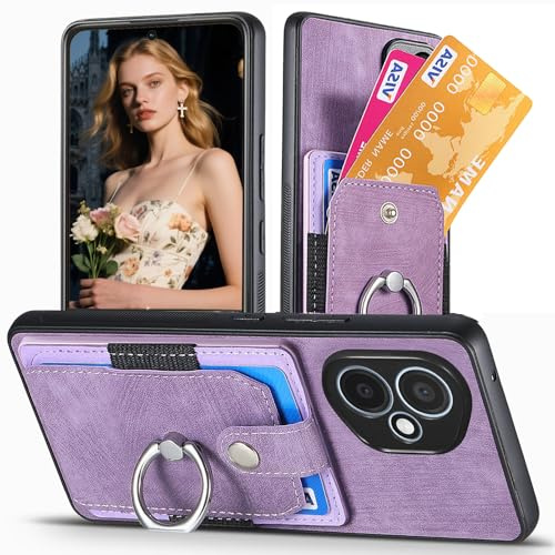 Fofvccv Wallet Case for Honor 400, Ultra Thin PU Leather Shockproof Phone Cover with Card Slots 360 Rotation Ring Holder Kickstand Men Women for Honor 400 - SJZ Purple