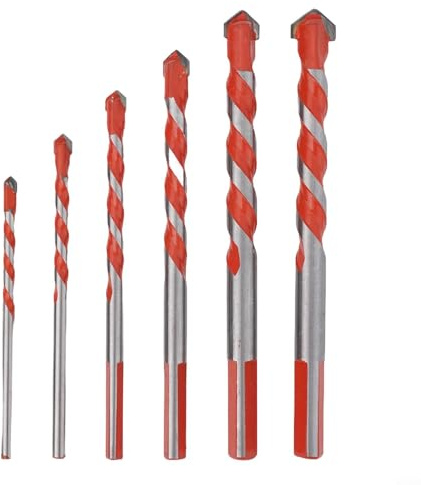 Set di 6 punte da trapano per forare piastrelle di vetro, marmo, lavorazione del legno, cemento, mattoni, plastica, con manico triangolare e slot a U, dimensioni 4/5/6/8/10/12 mm