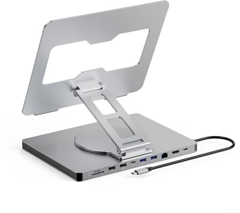 Marchfunny Docking station per laptop con hub USB-C 10-in-1, uscita display 4K 60Hz, porta Gigabit Ethernet, USB 3.0, girevole pieghevole per casa e ufficio