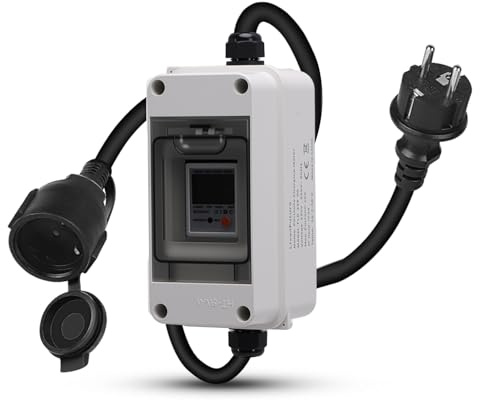 Mobiler Digitaler Stromzähler, 80A 230V Mobiler Intelligenter Stromzähler | mit LCD Anzeige Reset Taste IP65 Wasserdicht Gehäuse, für Wohnmobile Elektro Fahrzeuge Baustellen