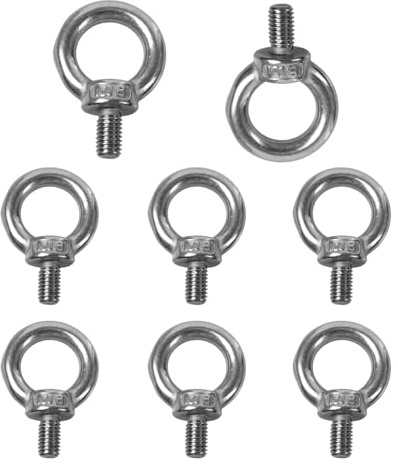 Tornillo de ojo M8, 8 unidades de acero inoxidable 304, perno de ojo redondo, rosca exterior, para fijar adornos colgantes, macetas, columpio, etc
