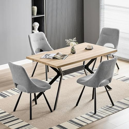 LEWE Essgruppen Rechteckig Esstisch aus Holz mit 4 Drehbare Stühlen, Grau | 140 x 80cm Esstisch mit Gepolsterte Esszimmerstühle, Drehbar 360°,Breitere Sitzfläche, für Küche Esszimmer und Wohnzimmer