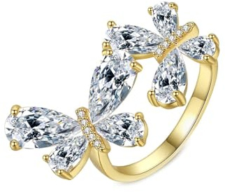 Ayoiow Gold Ringe 585 Gelbgold, Schmetterling mit Moissanit Hochzeitsringe Gelbgold, Vorsteckring 585 für Freundin