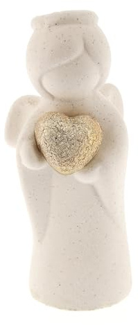 SHALOM - Statua Angelo in Porcellana con Cuore Oro. Altezza 11,3 Cm
