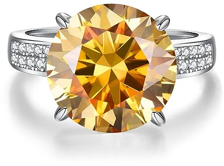 Diamantring, 5ct Moissanit diamantringar for kvinnor D-färgade VVS1 diamantförlovningsringar(Yellow,8)