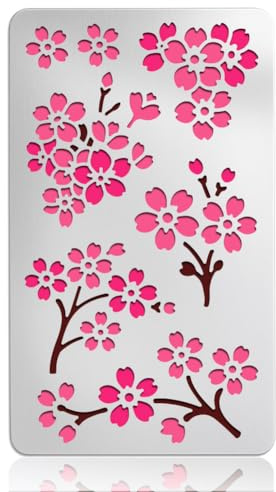UNICRAFTALE Stencil di fiori di ciliegio per dipingere su legno e pareti Stencil di fiori riutilizzabili Modelli da disegno in acciaio inox di fiori di ciliegio Stencil per pittura di decorazione