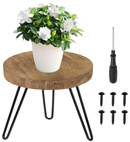 Halorin Soporte para plantas de madera, taburete para plantas de madera, soporte para flores para interior con 3 patas, gran carga para diferentes tamaños de macetas (25 x 17 cm), taburete para flores