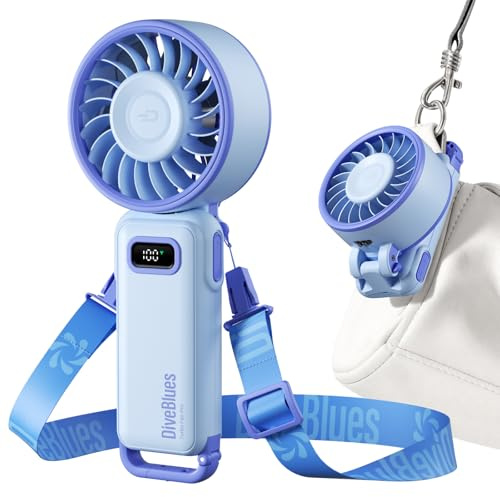 Diveblues - Handventilator Akku Aufladbar - 100 Stunfen Mini Ventilator Leistungsstarker Luftstrom mit Turbo-Technologie, 4 in 1 Tragbarer Ventilator 180° Faltbarer Bis zu 12 Stunden Kühlung