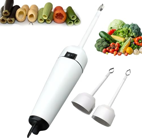 Elektrischer Gemüseentkerner, 30W Edelstahl Fruchtkernentferner mit 2 Köpfen, Einstellbare Geschwindigkeit Handheld Zucchini Graben Werkzeug für Küche