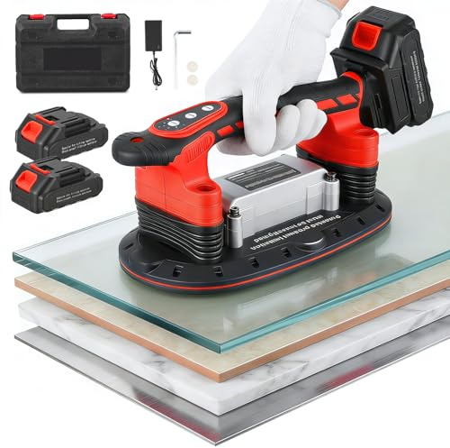 2 en 1 Niveleur à carrelage à batterie avec ventouse puissante, 300x160mm, charge 250kg, vitesse 0-24000 tr/min, 6 vitesses réglables, pour carreaux muraux, pose de carrelage sol/mur jusqu’à 2 mètres
