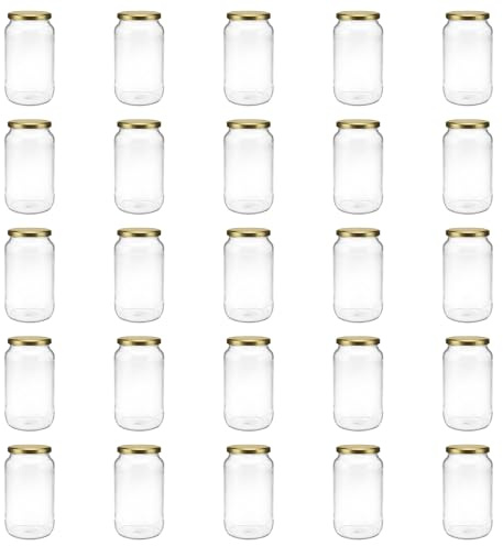 Vitrea 12x Einmachgläser 1 Liter - mit Deckel Gold TO 82 - leere Gläser zum befüllen mit Schraubdeckel - Sturzgläser, Schraubgläser, Marmeladengläser Set - 12 Stück
