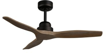 Sulion - Ventilador de Techo con Motor DC Silencioso 107cm- Bajo Consumo 26W - Aspas de Madera Maciza para Exterior IP44 e Interior - Mando a Distancia Incluido - Negro Madera Oscura