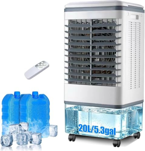 JGJSQYY Climatizador Evaporativo Portátil 3 en 1 Frío Calor – Enfriador de Aire, Calefactor 2000m³/H, Humidificador y Purificador, Depósito 20L, 3 Velocidades, Temporizador y Mando