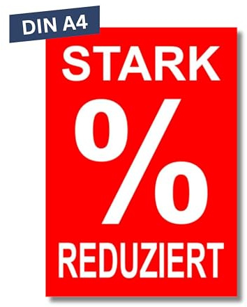 Pokornys – 10x DIN A4 Werbeplakat “STARK REDUZIERT%” als Kundenstopper für diverse Ladengeschäfte I Werbeschild/Aufsteller für Aktionsartikel & reduzierte Ware I Rabatt Plakat in Rot/Weiß