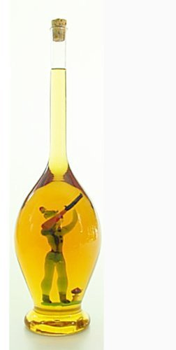 Jarra, garaffa de cristal transparente, decantador, botella de vidrio cristal soplada a boca, con un cazador de cristal coloreado en el interior, para rellenar, capacidad 0,5 litro y altura circa 30 cm, disenado y fabricado por Oberstdorfer Glashütte