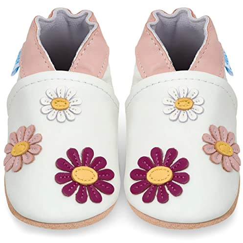Soft Leather Baby Shoes with Suede Soles - Toddler Shoes - Infant Shoes - Pre Walker Shoes - Crib Shoes - Daisies 6-12 Months