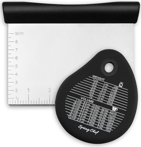 Spring Chef Dough Bench Scraper for Baking with Markings - Stainless Steel Kitchen Dough Cutter Tool with Bowl Pastry Scraper for Pizza, Bread, Pastries - Bench Knife - Dishwasher Safe - Black