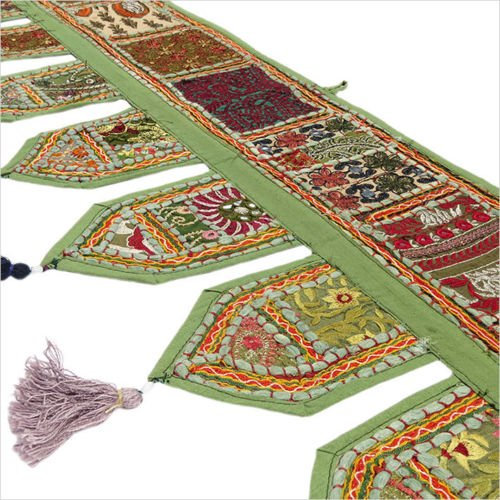 Sophia Art Weihnachtsdekoration indischer Ethno-Fenster-Volant, Heimdekoration, Bandhanwar Toran, Vintage-Stil, bestickt, Patchwork-Tür-Querbehang, baumwolle, grün, 78 x 13 Big Valance