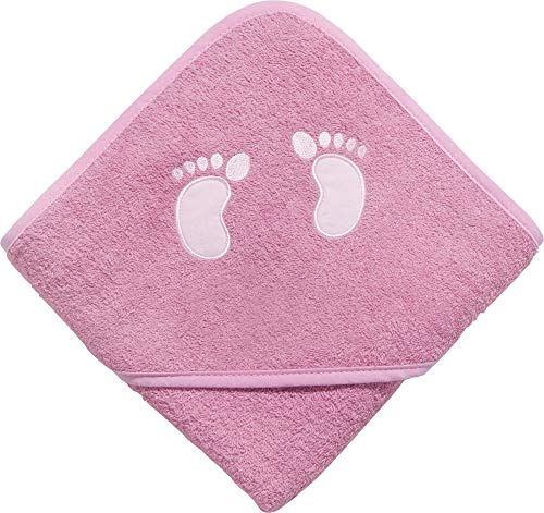 Erwin Müller Frottier Kinder-Kapuzenbadetuch mit Name - Kapuzenhandtuch inklusive Bestickung rosa Größe 80x80 cm - Badetuch für Baby - Fußabdruck - 100% Baumwolle