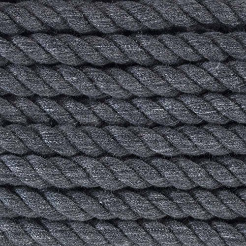 Super Soft 3 Strand Twisted Cotton Rope (Dark Gray, 1/2 Inch x 10 Feet)