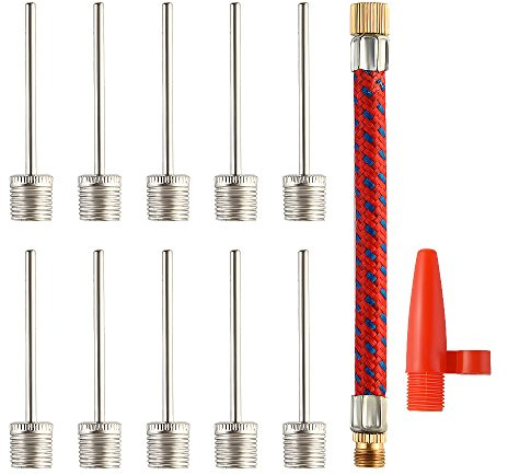 FEPITO 10 Stück Ventilnadeln für Ballpumpe Ball Pumpe Nadeln mit Flexibel Luftschlauch und Düsenventil Adaptersatz Kit für Fußball, Basketball, Volleyball, Rugbybälle