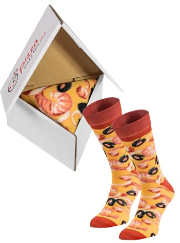 Rainbow Socks - Pizza Socks Box Slice - Mariscos - Mujer Hombre Calcetines - Novelty Regalo Para Los Amantes de La Pizza y La Cocina Italiana - 1 par - Tamaño 41-46