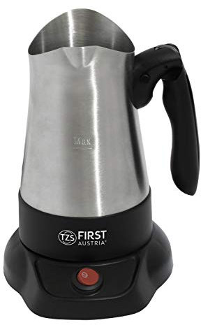 TZS First Austria Cafetière Turque Electrique avec Poignée Repliable 800W, Pot à Café Grec 350ml en Acier Inoxydable, Bouilloire Mobile Sans Fil avec Socle Multidirectionnel 360°