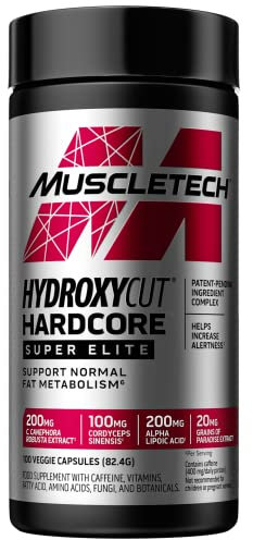 MuscleTech Hydroxycut Hardcore Super Elite, Unterstützen den Fettstoffwechsel, Wachsamkeit und Leistungsfähigkeit Steigern, Alpha Liponsäure, 100 Kapseln