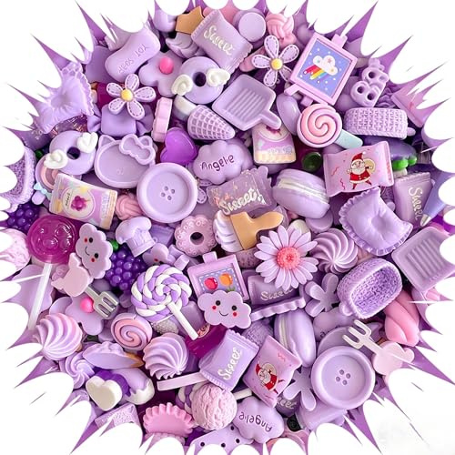 Ulalaza 100pcs Mischset mit Harzzubehör DIY-Dekorationen aus Harz Perlen Süßigkeiten Obst und Kuchen Bastelmaterial für handgefertigte Kunsthandwerksartikel