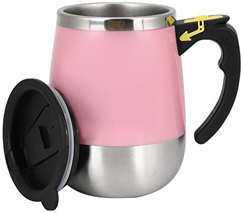 400 ml Selbstrührender Becher, Tasse Selbstrührend, Edelstahl USB Ladestick Rührmischbecher für Kaffeemilch(Rosa)