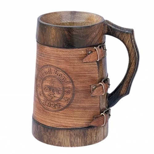 collectiblesBuy Wooden Beer Tankard Antique Hand-carved Mug Vintage Dollond London 1920 Marked Leather Wrapped