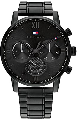 Tommy Hilfiger Reloj de Cuarzo multifunción de Acero Inoxidable y Pulsera de eslabones para Hombre, Color: Negro (Modelo: 1791879), Negro, Reloj de Cuarzo