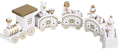 ISAKEN Holz-Eisenbahn Weihnachtszug Deko, Holz Kleiner Zug Fensterdeko Weihnachtsdeko Spielzeugeisenbahn Holzzug Neujahr Ornament Spielzeug Geschenk für Kinder Mädchen Jungen