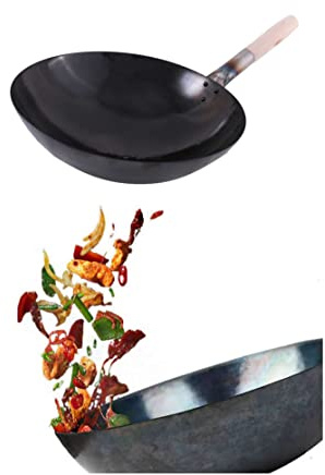 AAF Nommel Wok - Sartén para wok (40 cm, base redonda, acero al carbono, antiadherente, natural)