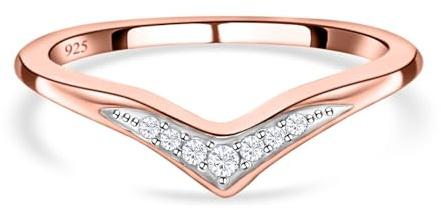 TJC Sterling Silver Natural Diamond Wishbone Rings for Women in Platinum & Gold Plated 925 Silver Plain Promise Wedding Band Ring for Ladies Gift Jewellery for Daughter