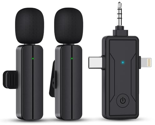 PGDLOF Wireless Lavalier Lapel Microphone for iPhone iPad - Professional Video Recording Lav Mic, 2 Clip-on Microphones for YouTube Interview Vlog Livestream & Podcast