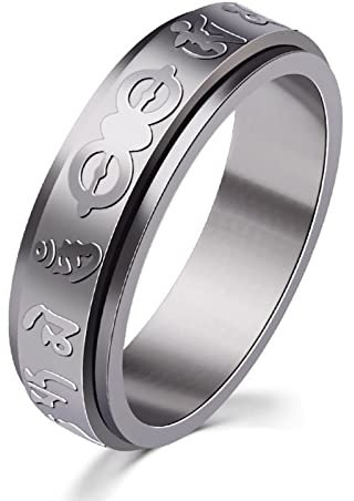 BCughia Anxiety Ring Spin, Silberne Ringe Dünn Edelstahl Mantra Anxiety Ring Männer Größe 60(19.1)