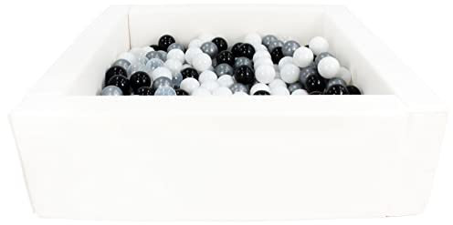 Velinda Piscina Infantil para niños de Bolas Pelotas 300 Piezas Cuadrado ecocuero (Color de la Piscina/de Las Bolas: Blanco/Negro, Blanco, Transparente, Plateado)