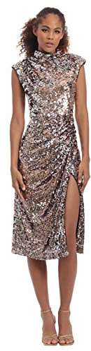Donna Morgan Women's Dresses Sequin Mock Neck Midi Dress with Slit